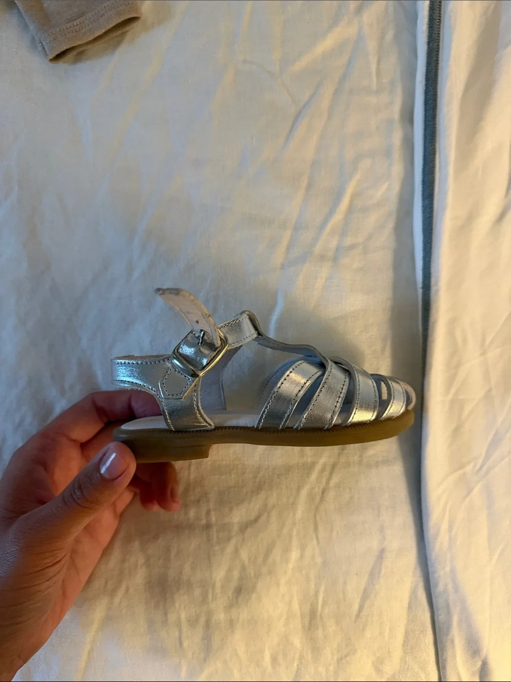 Girls Metallic Silver T-Strap Sandals